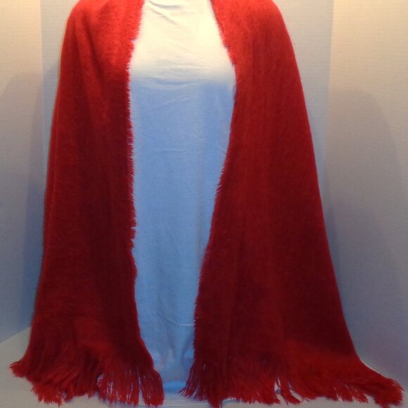 mixit Sweaters - Red Shawl / Wrap - Draped with Fringe - SOFT - 68 x 20"